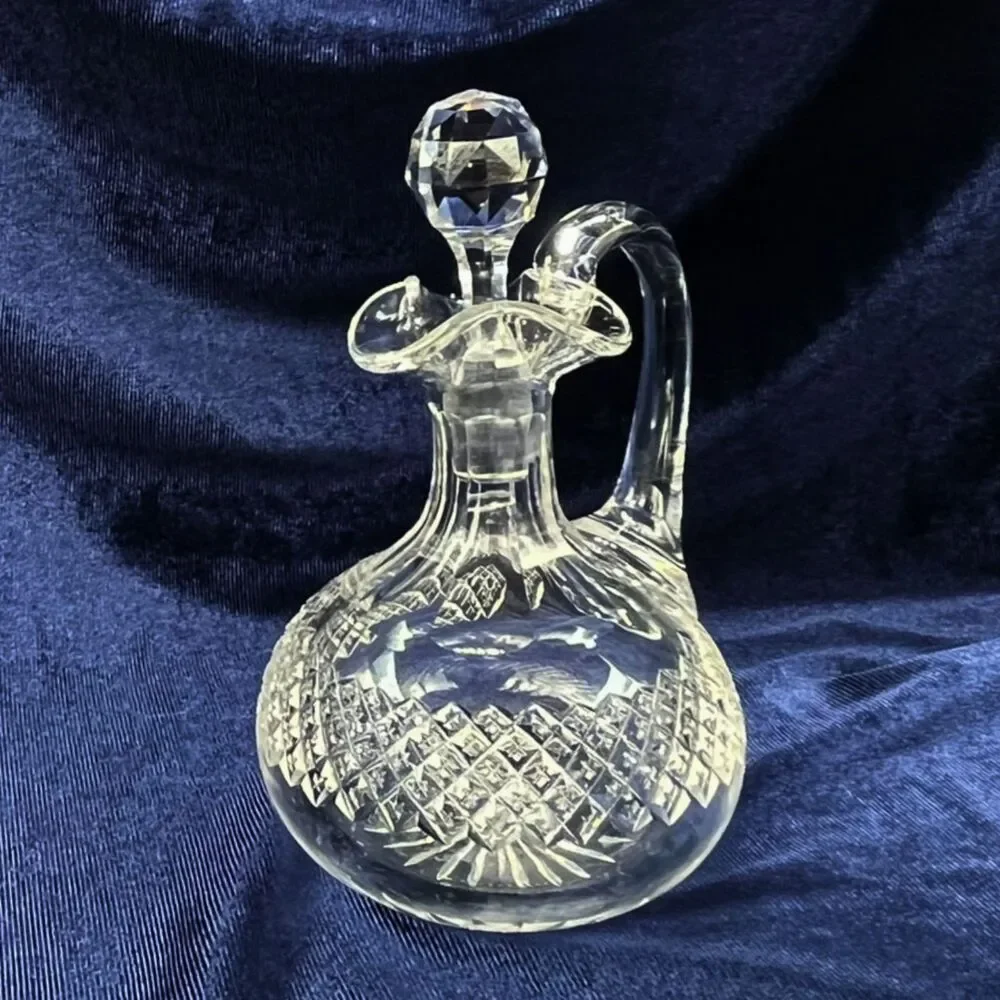 Vintage Lead Crystal Cruet Decanter Mid-Century Diamond-Point Cut Pattern 6.5